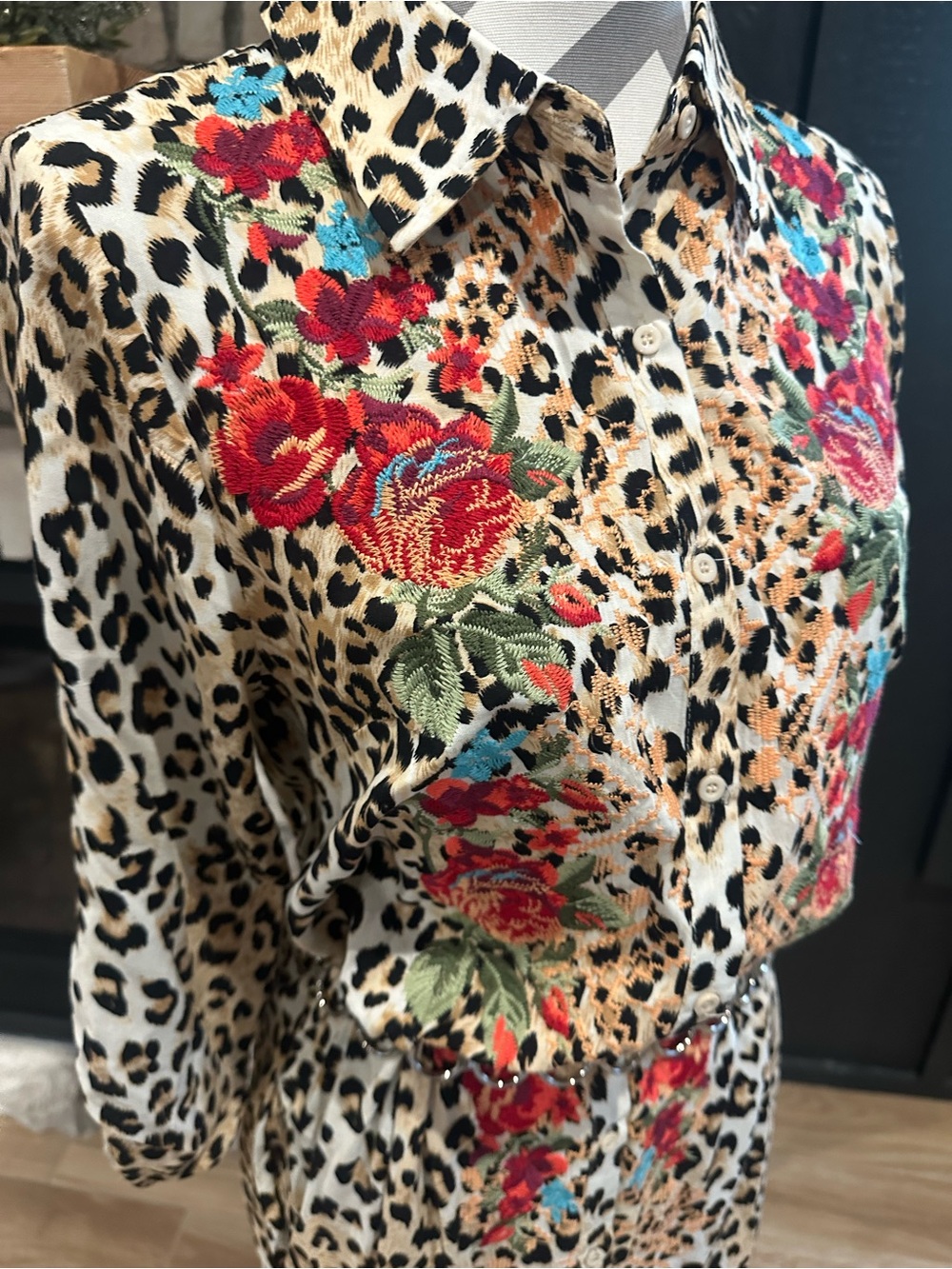 🆕 NWT Savanna Jane Embroidered Leopard Print Maxi Dress Boho Western Floral S - Picture 3 of 8